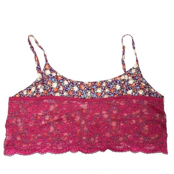 Free People Floral Lace Cropped Bandeau Top Sheer Back - Pink/Multicolor, Sz Sm - Picture 4 of 8